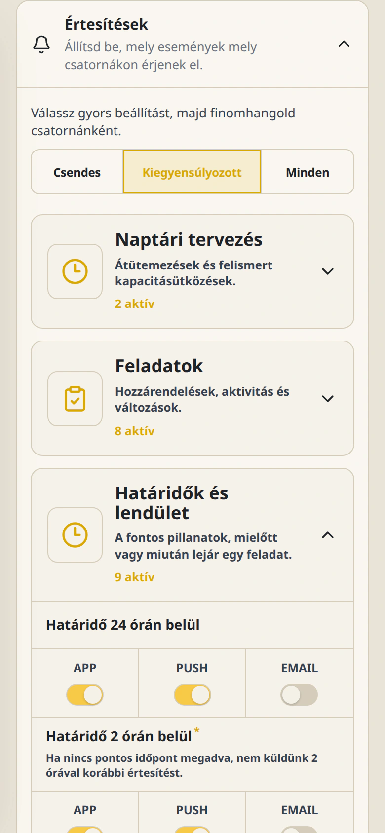 A Cetli értesítési beállításai mobilon