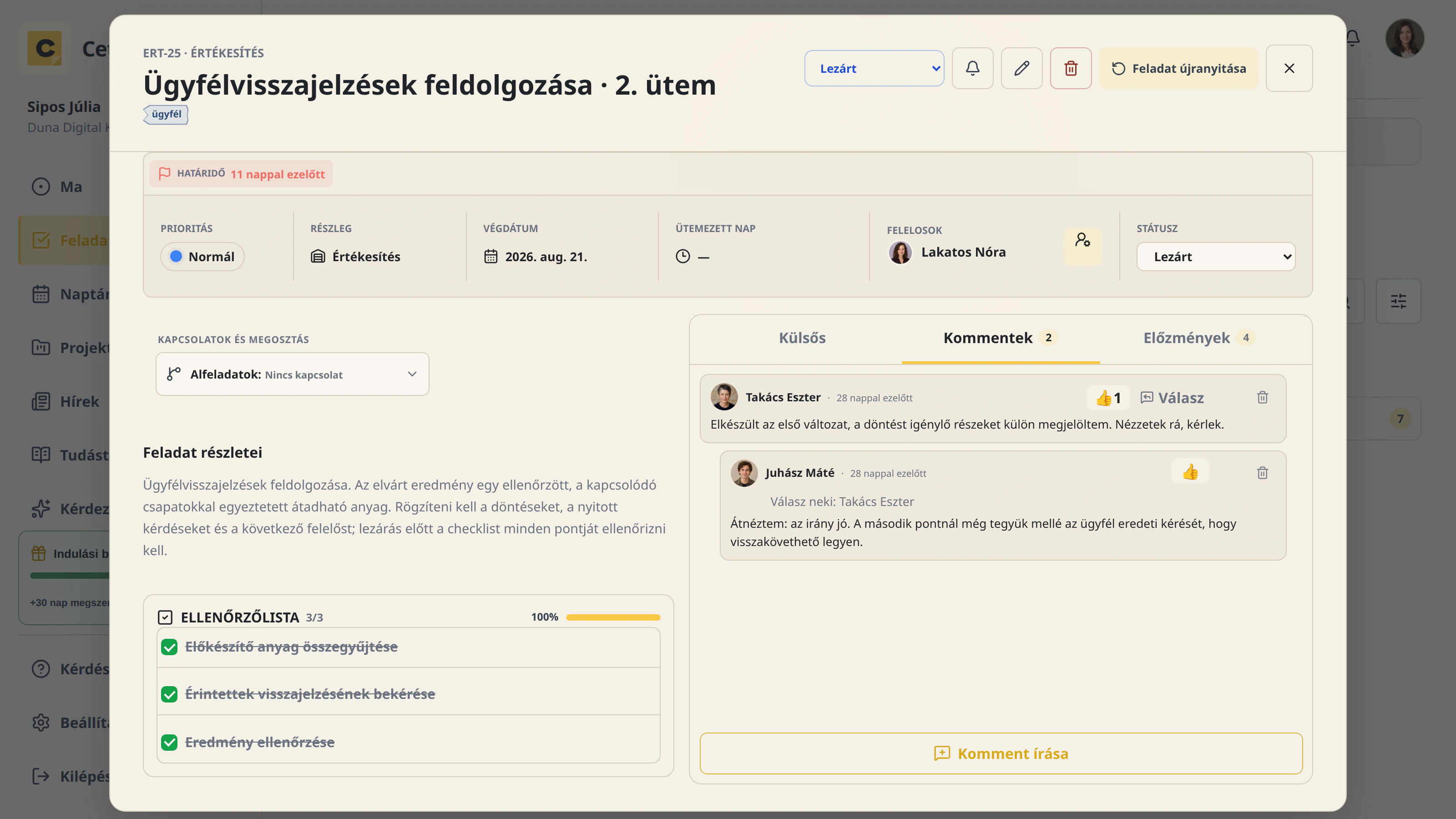 Feladathoz kapcsolódó kommentek és döntések a Cetliben