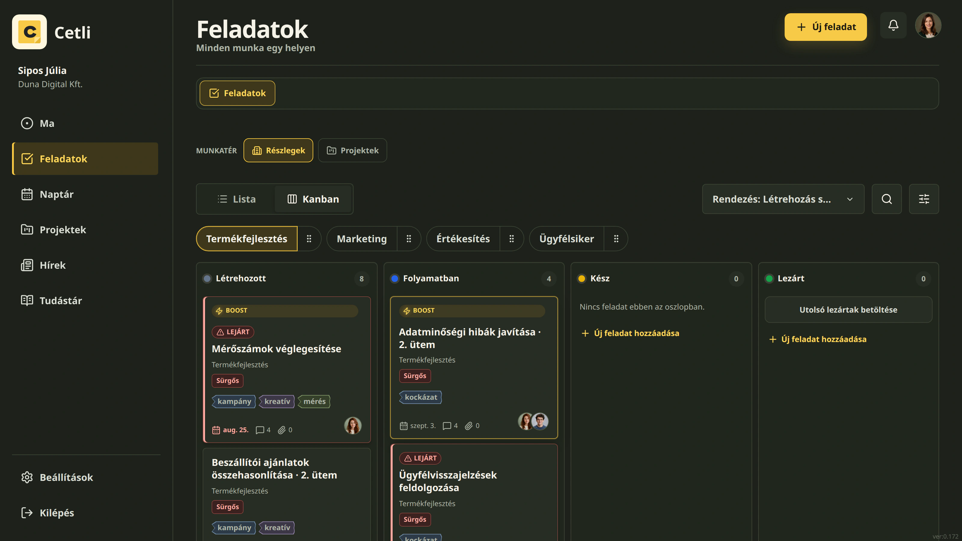 Valódi Cetli Kanban tábla sötét témában