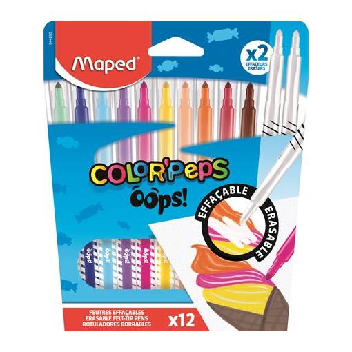 Filctoll készlet, 3,6 mm, törölhető, MAPED "Color'Peps Oops!", 10+2 különböző szín