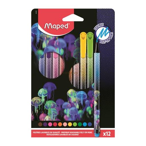 Filctoll készlet, 0,8 mm, kimosható, MAPED "Deepsea Paradise", 12 különböző szín