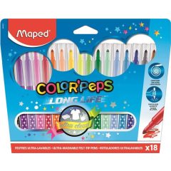   Filctoll készlet, mosható, MAPED "Color'Peps Long Life", 18 különböző szín