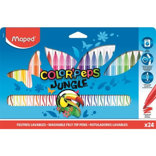 Filctoll készlet, 2,8 mm, kimosható, MAPED "Color'Peps Jungle", 24 különböző szín