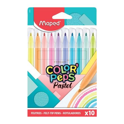 Filctoll készlet, 2,8 mm, kimosható, MAPED "Color'Peps Pastel", 10 különböző pasztell szín