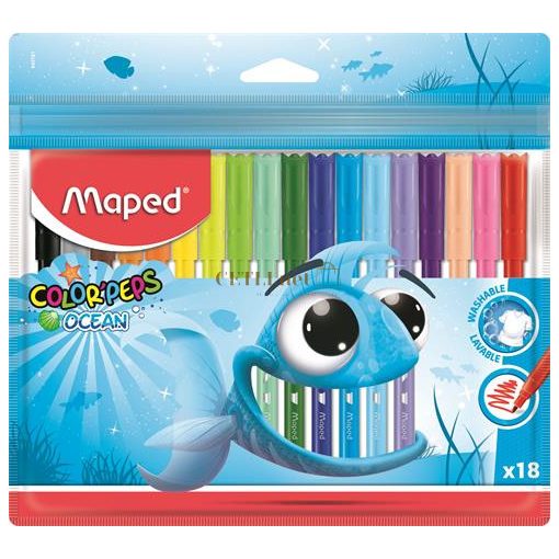 Filctoll készlet, 2 mm, kimosható, MAPED "Color'Peps Ocean", 18 különböző szín