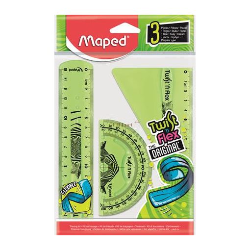 Vonalzókészlet, műanyag, törhetetlen, 3 darabos, MAPED "Twist'n Flex", zöld