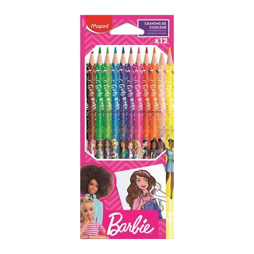 Színes ceruza készlet, háromszögletű, MAPED "Barbie", 12 különböző szín