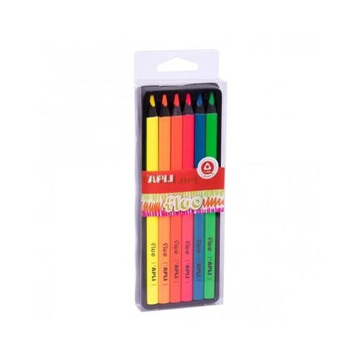 Színes ceruza készlet, háromszögletű, vastag, APLI "Fluo", 6 különböző fluoreszkáló szín