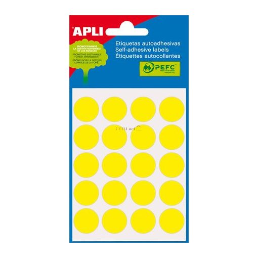 Etikett, 19 mm kör, kézzel írható, színes, APLI, sárga, 100 etikett/csomag