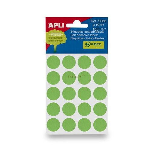 Etikett, 19 mm kör, kézzel írható, színes, APLI, zöld 100 etikett/csomag