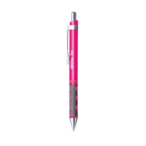 Golyóstoll, 0,8 mm, nyomógombos, neon rózsaszín tolltest, rOtring "Tikky", kék