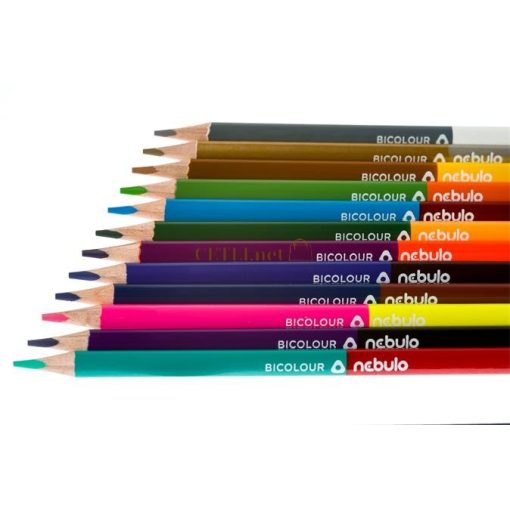Színes ceruza készlet, kétvégű, háromszögletű, NEBULO, 24 különböző szín