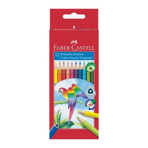 Színes ceruza készlet, háromszögletű, FABER-CASTELL "Papagáj", 12 különböző szín