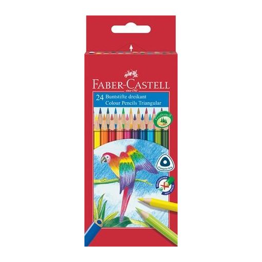Színes ceruza készlet, háromszögletű, FABER-CASTELL "Papagáj", 24 különböző szín