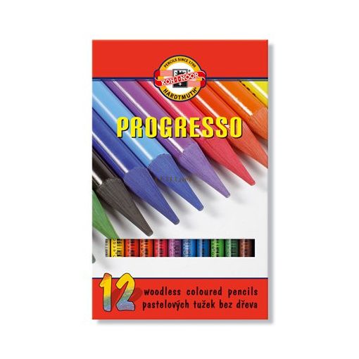 Színes ceruza készlet, henger alakú, famentes, KOH-I-NOOR "Progresso 8756/12", 12 különböző szín