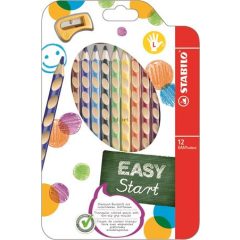   Színes ceruza készlet, háromszögletű, balkezes, STABILO "EasyColours", 12 különböző szín