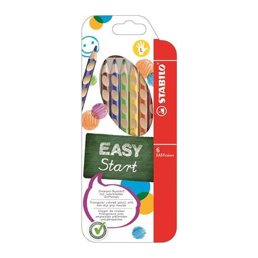 Színes ceruza készlet, háromszögletű, balkezes, STABILO "EasyColours", 6 különböző szín
