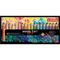   Színes ceruza készlet, kerek, vastag, STABILO "Woody ARTY 3 in 1", 18 különböző szín